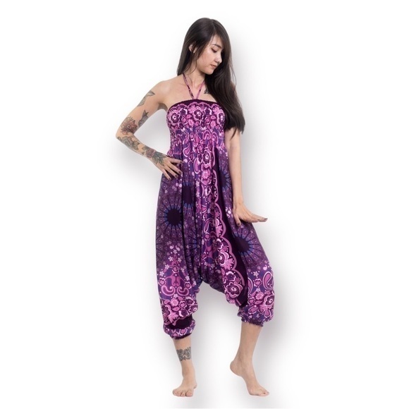 Boho Tribe Pants - BOHO Harem Strapless Convertible Jumpsuit Size S